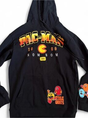 Pac-Man Black Graphic Hoodie - Retro 1980 Arcade Logo